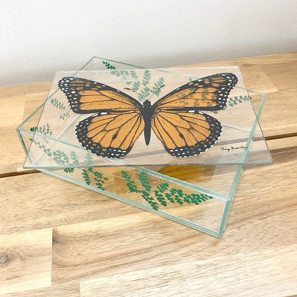 Rare! Vintage Monarch Butterfly Glass Trinket Jewelry Box Amy Brenton Danacco - Picture 4 of 7